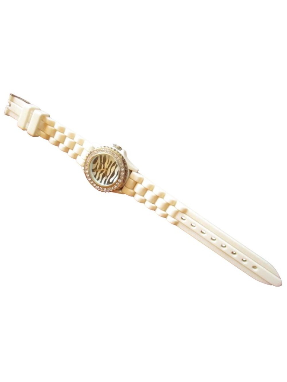 Geneva Crystal Silicone Wrist Watch White Zebra Face Rhinestone DEAD BATTERY